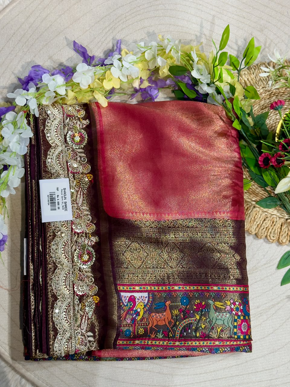 SHAGUN FASHION Premium Pooja Work Designer Silk Saree with Heavy Embroidered Cutwork Border & Traditional Pichwai Pallu