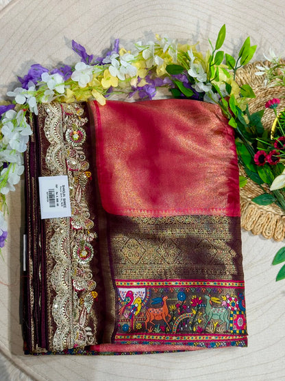 SHAGUN FASHION Premium Pooja Work Designer Silk Saree with Heavy Embroidered Cutwork Border & Traditional Pichwai Pallu
