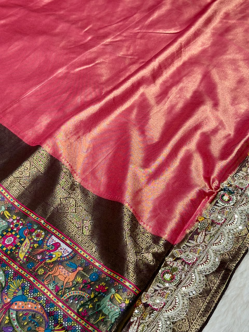 SHAGUN FASHION Premium Pooja Work Designer Silk Saree with Heavy Embroidered Cutwork Border & Traditional Pichwai Pallu