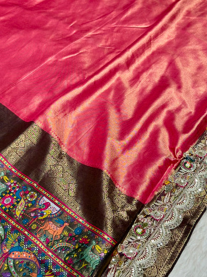 SHAGUN FASHION Premium Pooja Work Designer Silk Saree with Heavy Embroidered Cutwork Border & Traditional Pichwai Pallu