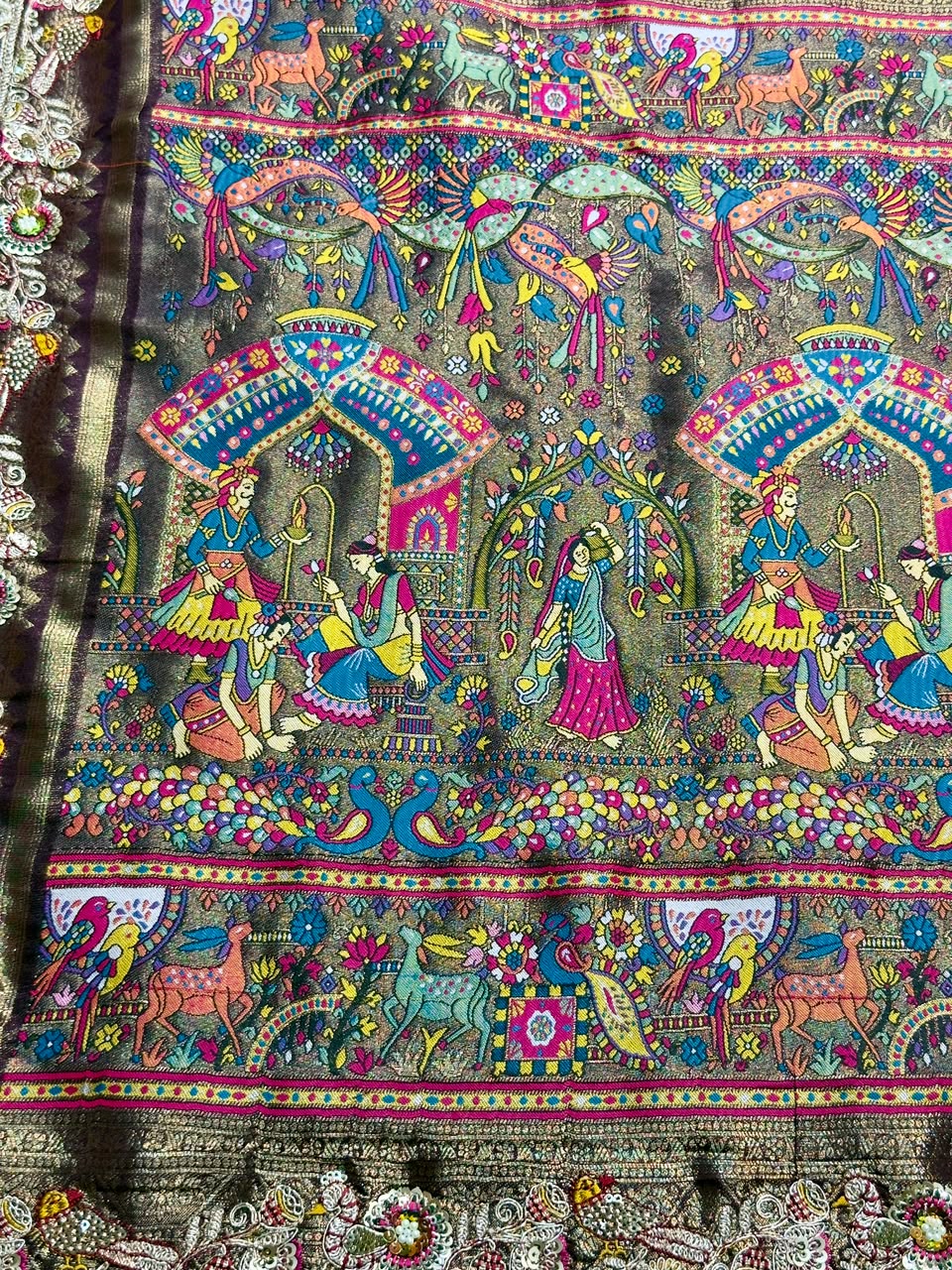 SHAGUN FASHION Premium Pooja Work Designer Silk Saree with Heavy Embroidered Cutwork Border & Traditional Pichwai Pallu