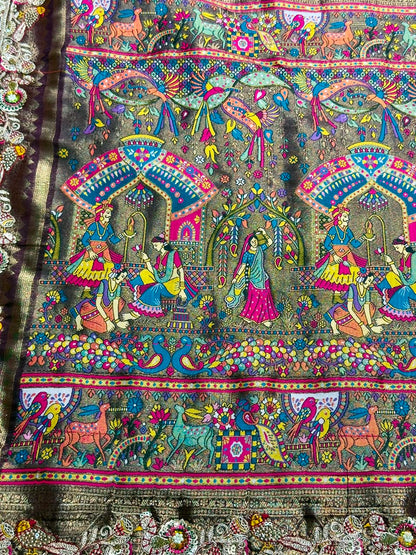 SHAGUN FASHION Premium Pooja Work Designer Silk Saree with Heavy Embroidered Cutwork Border & Traditional Pichwai Pallu