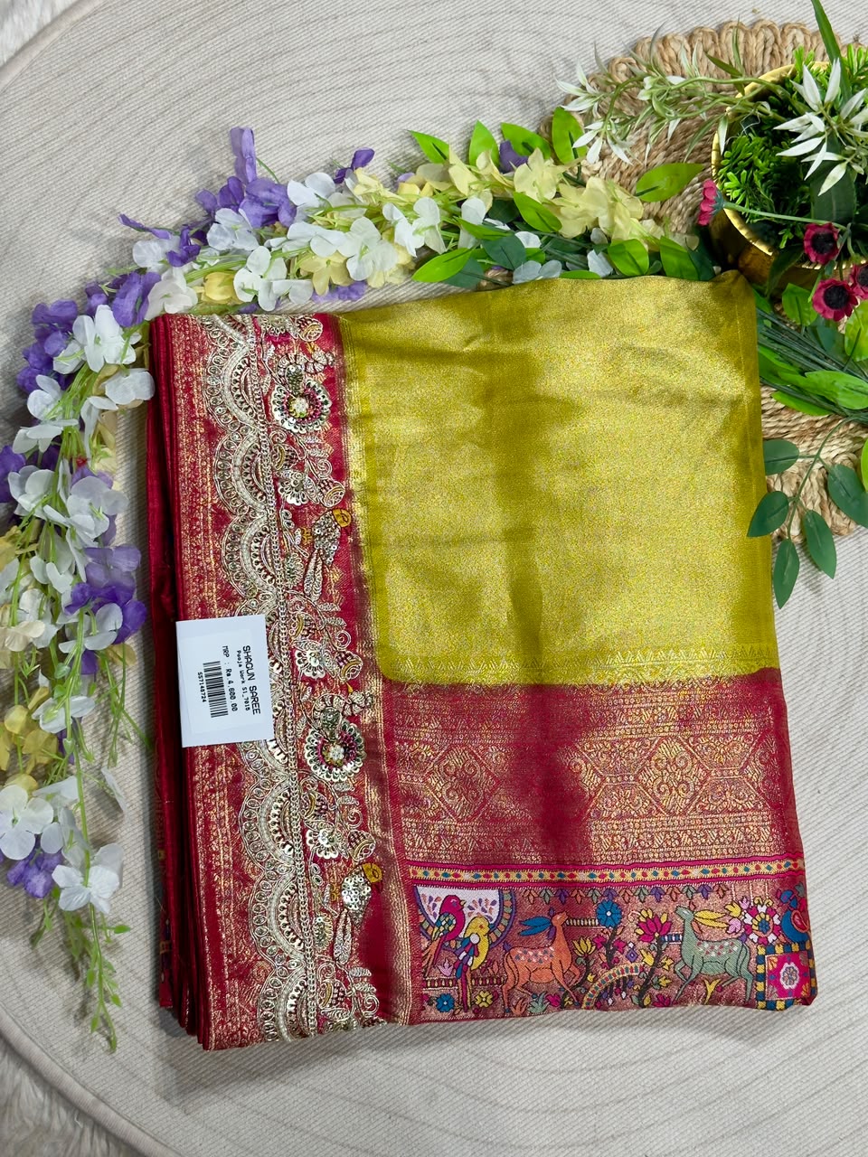 SHAGUN FASHION Premium Pooja Work Designer Silk Saree with Heavy Embroidered Cutwork Border & Traditional Pichwai Pallu
