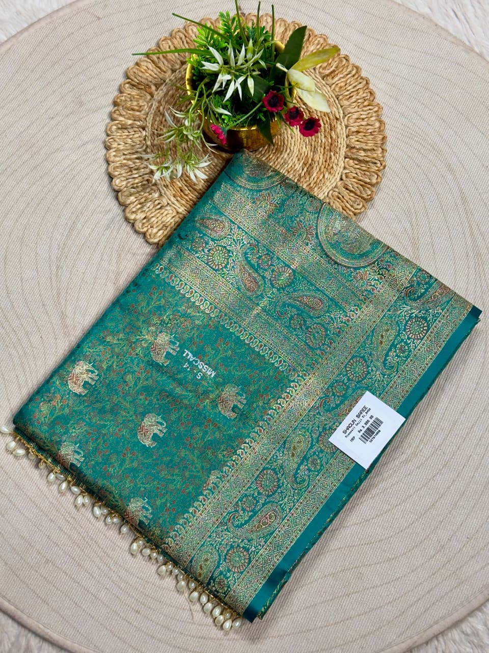 SHAGUN FASHION Premium Pure Gajji Silk Banarasi Saree with Pearl Border