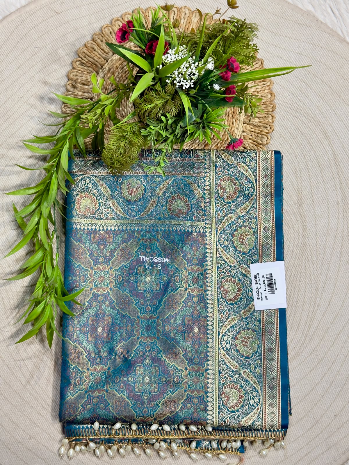SHAGUN FASHION Premium Zari Woven Gajji Silk Saree with Elegant Pearl Latkan