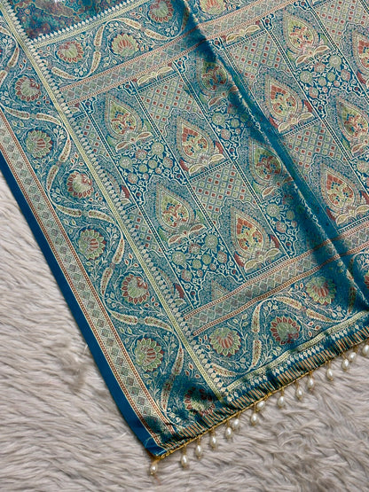 SHAGUN FASHION Premium Zari Woven Gajji Silk Saree with Elegant Pearl Latkan