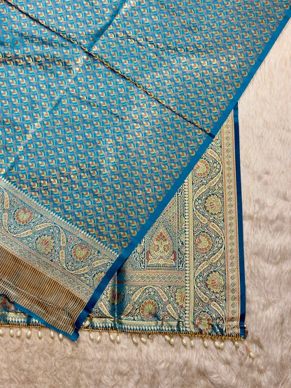 SHAGUN FASHION Premium Zari Woven Gajji Silk Saree with Elegant Pearl Latkan
