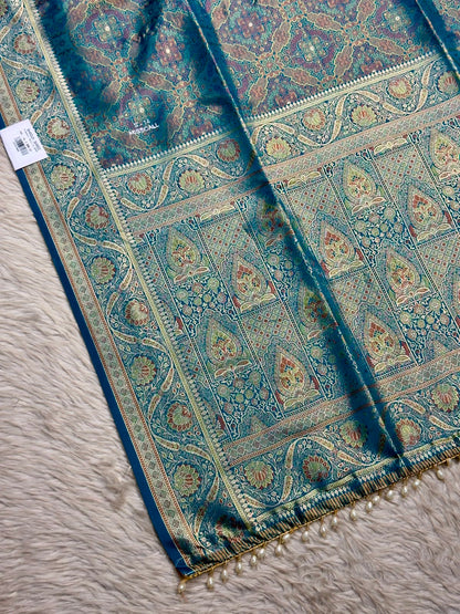 SHAGUN FASHION Premium Zari Woven Gajji Silk Saree with Elegant Pearl Latkan
