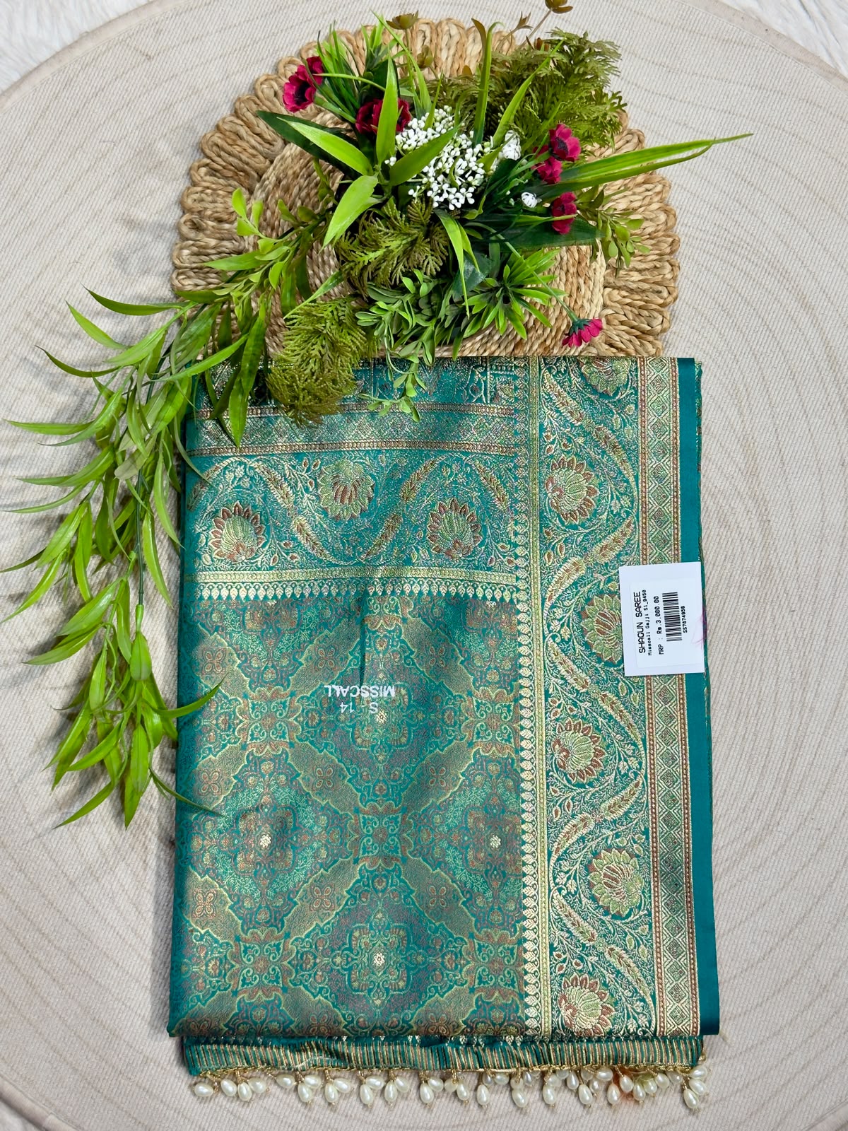 SHAGUN FASHION Premium Zari Woven Gajji Silk Saree with Elegant Pearl Latkan