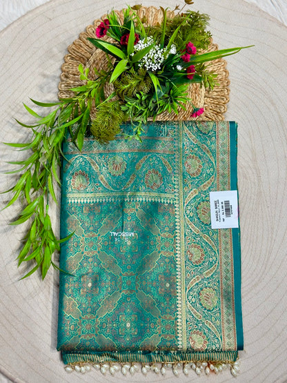 SHAGUN FASHION Premium Zari Woven Gajji Silk Saree with Elegant Pearl Latkan