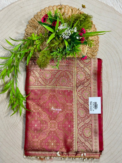 SHAGUN FASHION Premium Zari Woven Gajji Silk Saree with Elegant Pearl Latkan