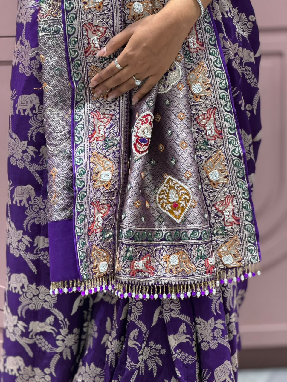 SHAGUN FASHION Premium Pure Gajji Silk Patola Saree with Heavy Hand-Drawn Gota Patti & Zardosi Work Blouse