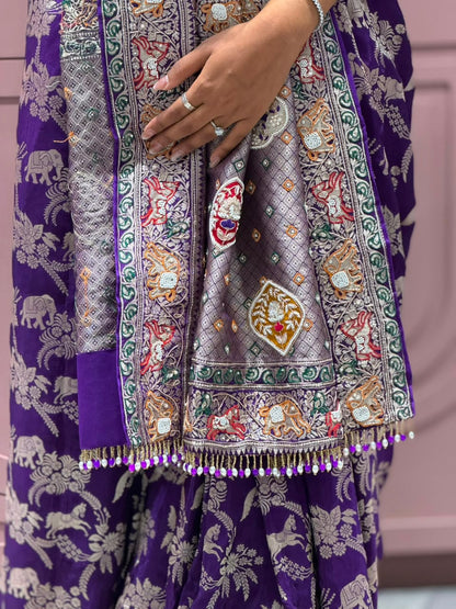 SHAGUN FASHION Premium Pure Gajji Silk Patola Saree with Heavy Hand-Drawn Gota Patti & Zardosi Work Blouse