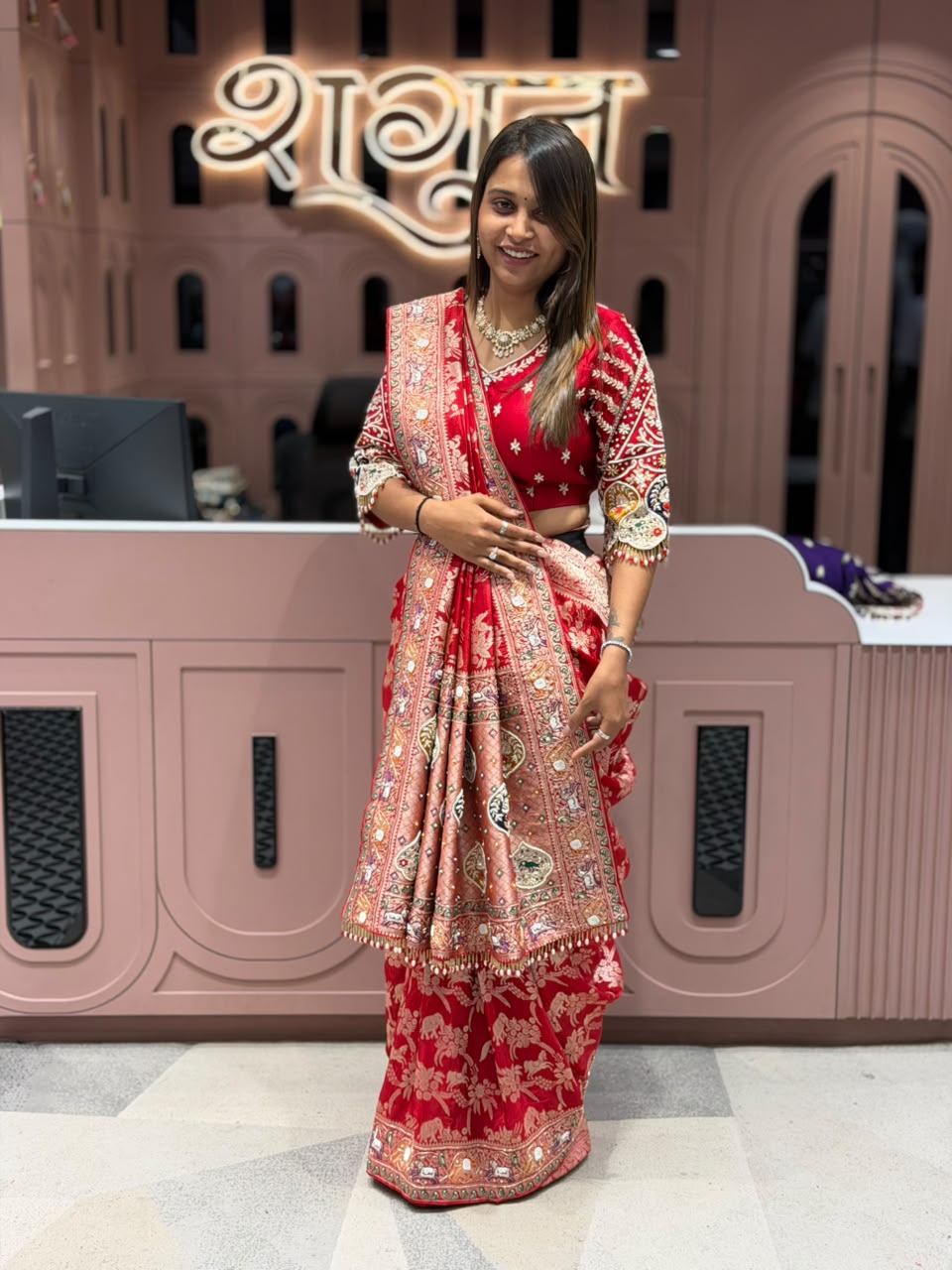 SHAGUN FASHION Premium Pure Gajji Silk Patola Saree with Heavy Hand-Drawn Gota Patti & Zardosi Work Blouse