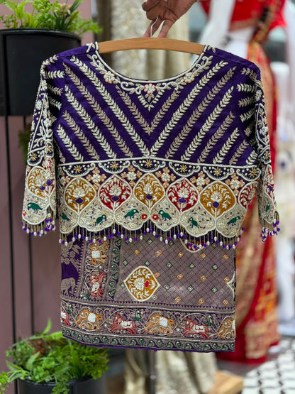 SHAGUN FASHION Premium Pure Gajji Silk Patola Saree with Heavy Hand-Drawn Gota Patti & Zardosi Work Blouse