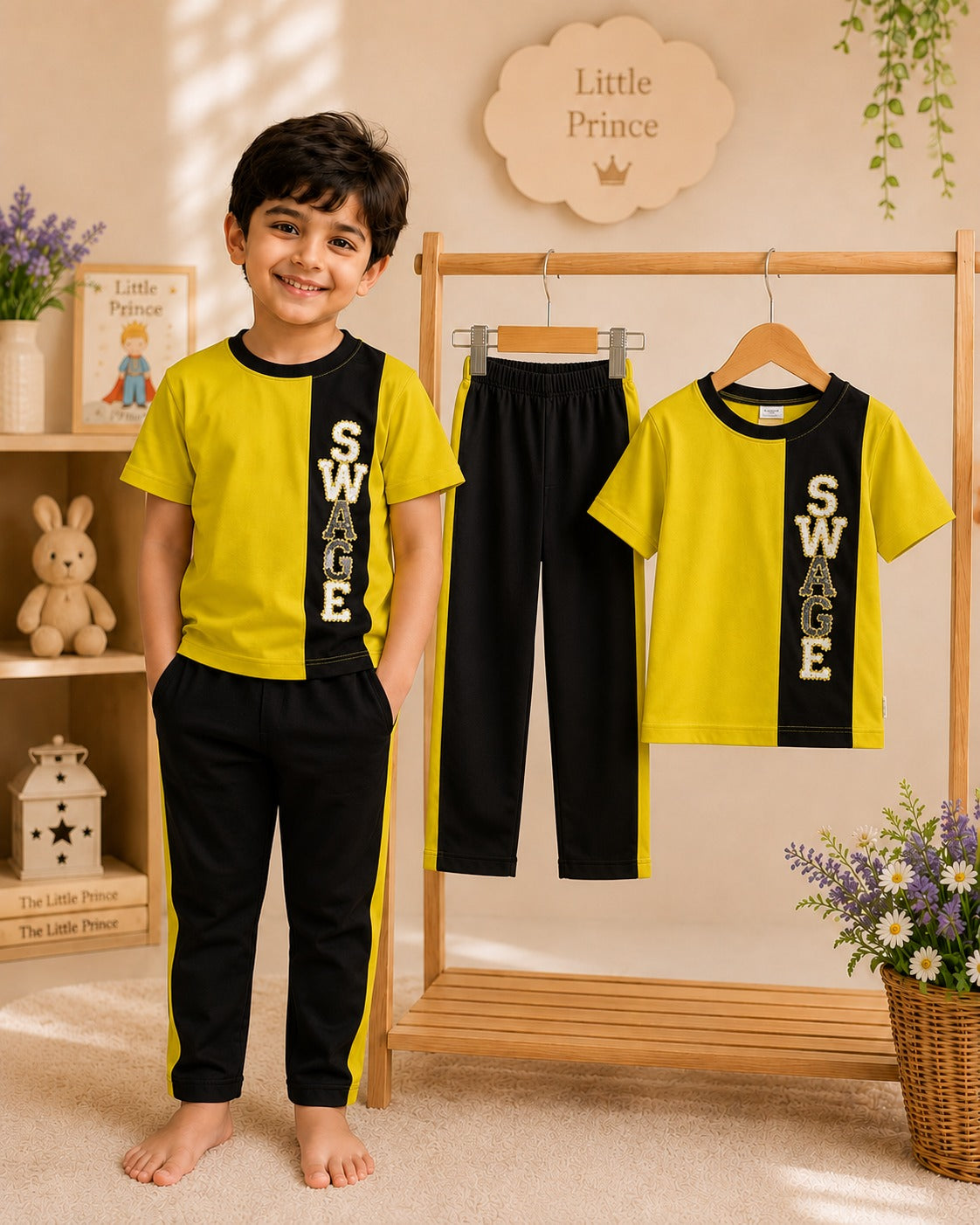 SHAGUN FASHION Boys Cotton Blend "SWAG" Printed T-Shirt and Track Pants Set (Pack of 1)