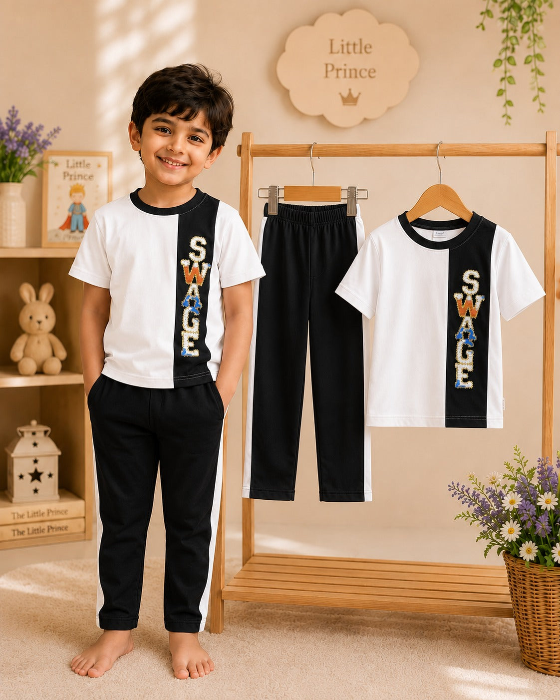 SHAGUN FASHION Boys Cotton Blend "SWAG" Printed T-Shirt and Track Pants Set (Pack of 1)