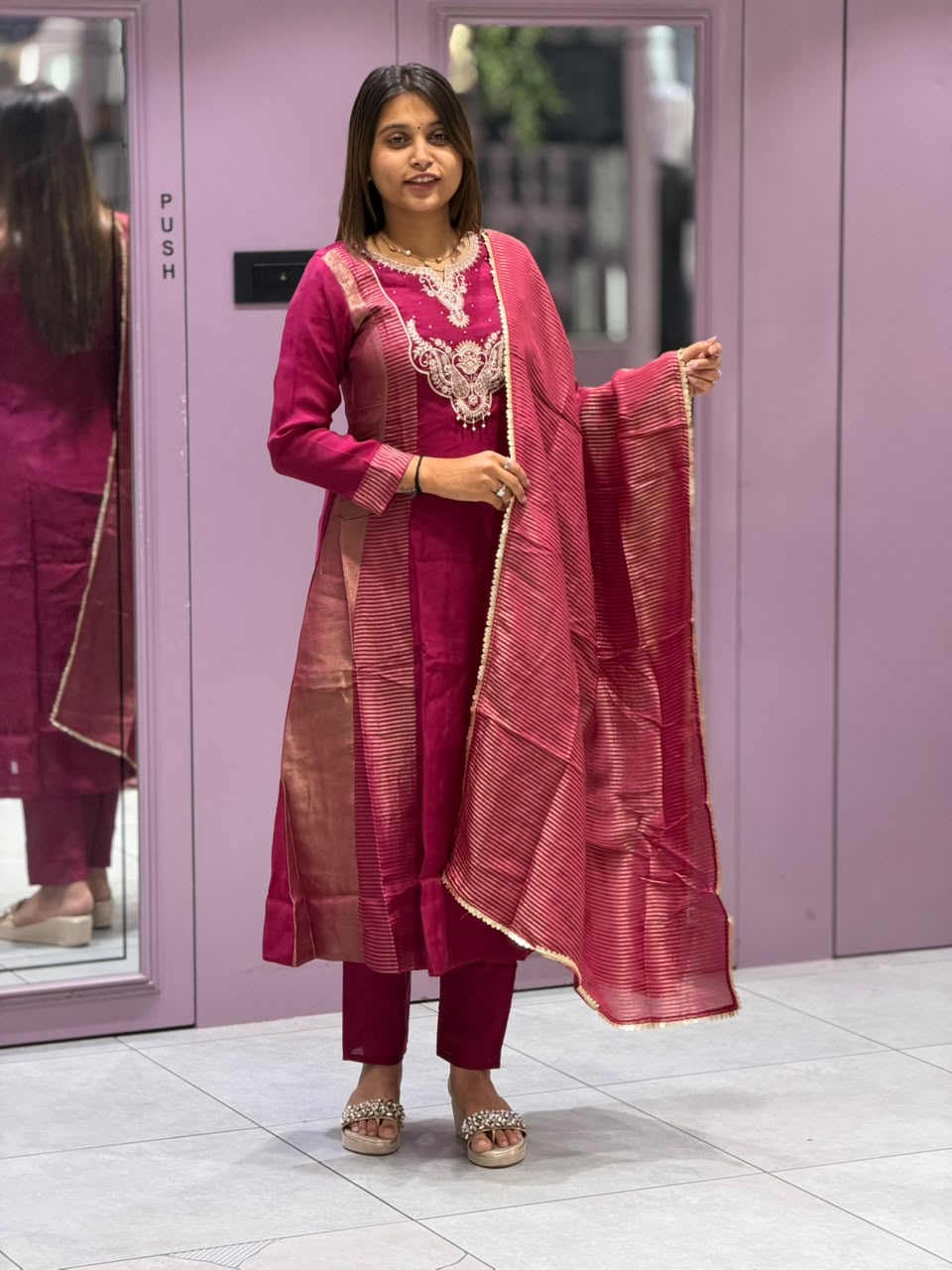 Premium Chanderi Silk Kurti Pant Set with Zari Dupatta by SHAGUN FASHION