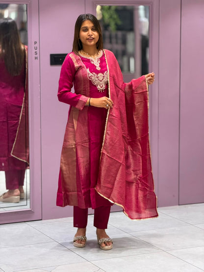 Premium Chanderi Silk Kurti Pant Set with Zari Dupatta by SHAGUN FASHION