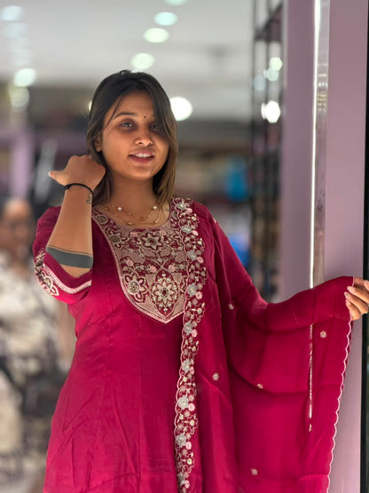 Elegant 3-Piece Silk Suit Set with Beautiful Embroidery by SHAGUN FASHION