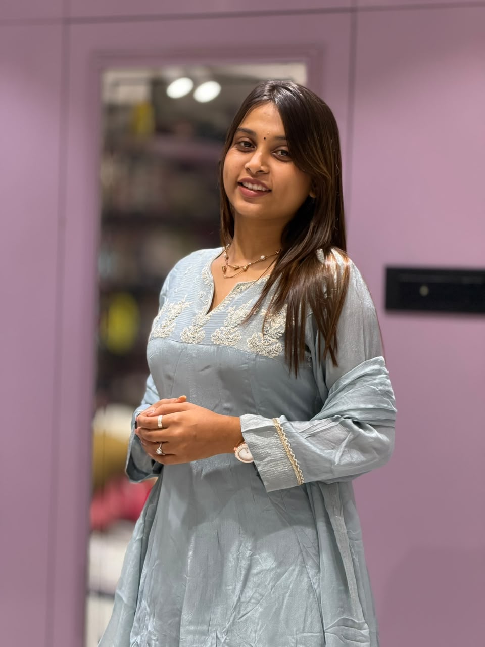 SHAGUN FASHION Premium Pastel Blue Silk Kurta, Palazzo, and Dupatta Set