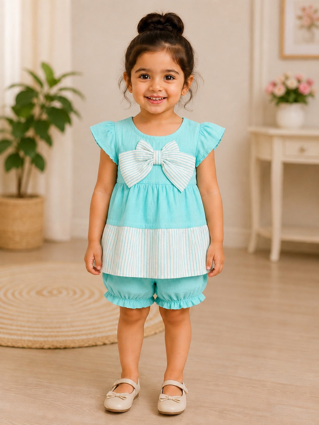 SHAGUN FASHION Cute Kids Frock and Shorts Set with Big Bow