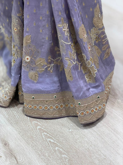 SHAGUN FASHION Luxury Lavender Silk Saree with Heavy Hand-Worked Designer Blouse