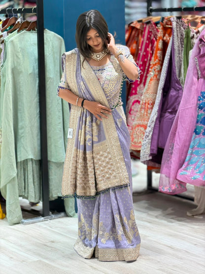 SHAGUN FASHION Luxury Lavender Silk Saree with Heavy Hand-Worked Designer Blouse