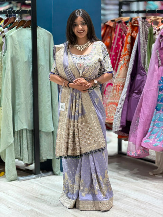 SHAGUN FASHION Luxury Lavender Silk Saree with Heavy Hand-Worked Designer Blouse