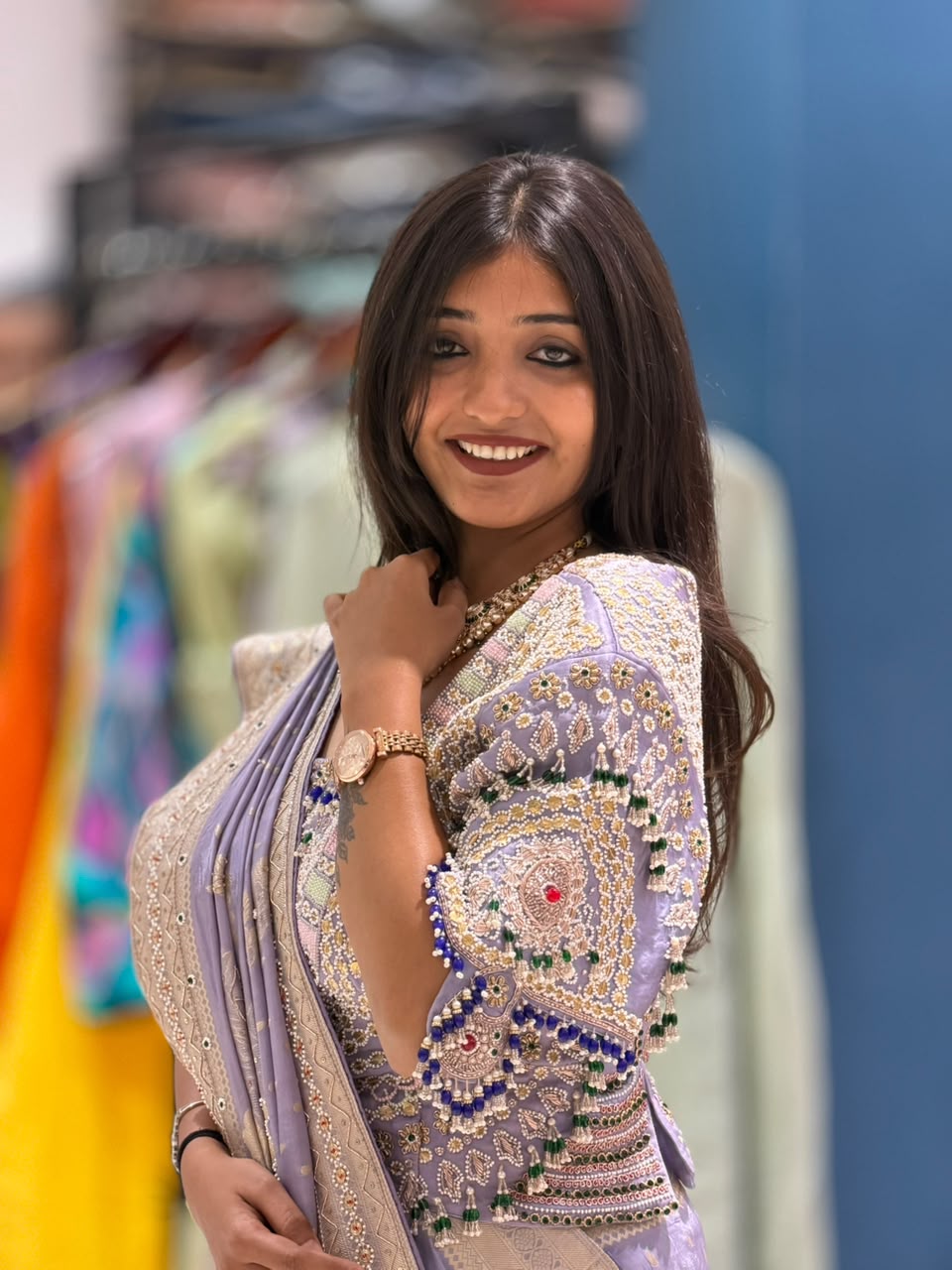 SHAGUN FASHION Luxury Lavender Silk Saree with Heavy Hand-Worked Designer Blouse