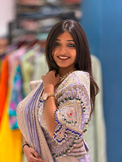 SHAGUN FASHION Luxury Lavender Silk Saree with Heavy Hand-Worked Designer Blouse