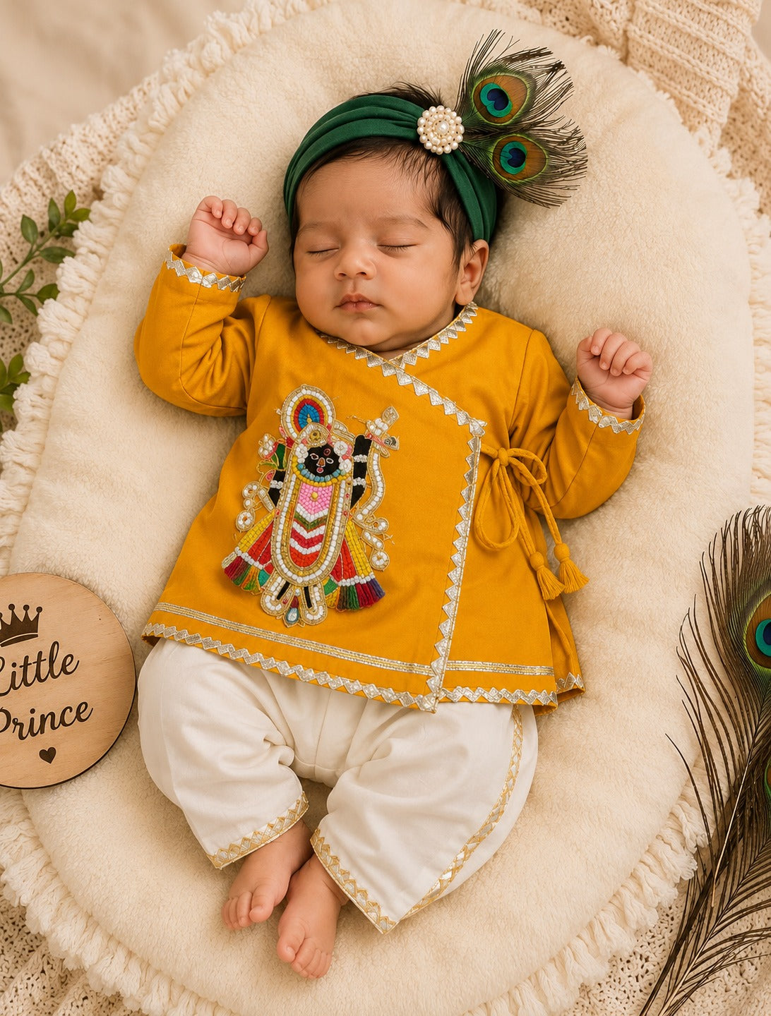SHAGUN FASHION Cute Krishna & Ganesha Ethnic Dhoti Kurta Set for Newborn Babies