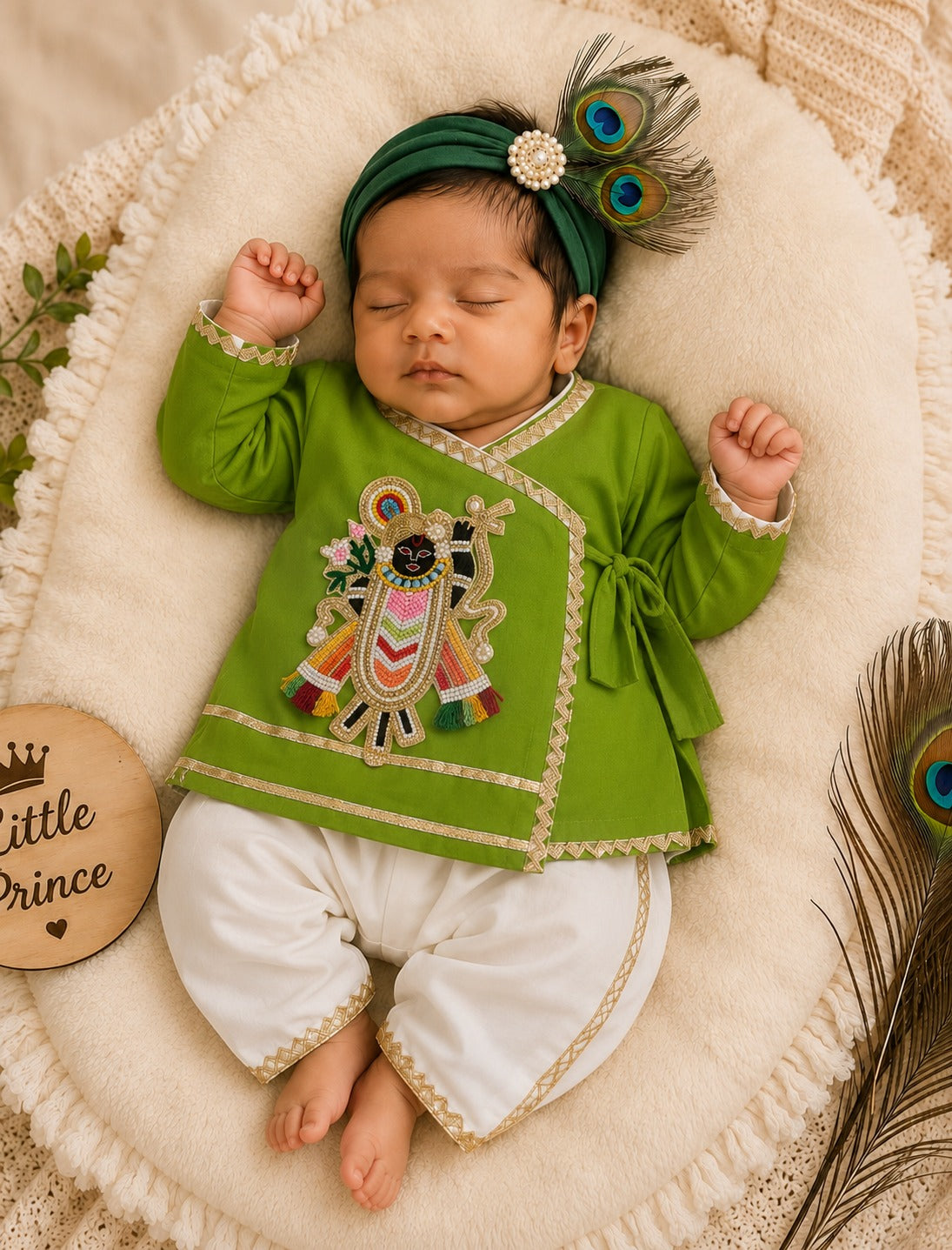 SHAGUN FASHION Cute Krishna & Ganesha Ethnic Dhoti Kurta Set for Newborn Babies