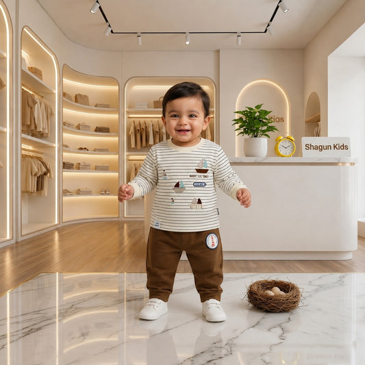 Cute & Cozy Baby Boy Nautical Print Full Sleeve T-Shirt and Jogger Track Pants Set