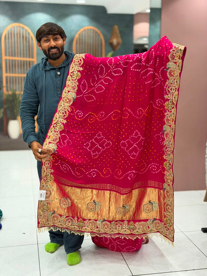 SHAGUN FASHION Designer Heavy Bandhani Georgette Saree with Handwork & Zari Border
