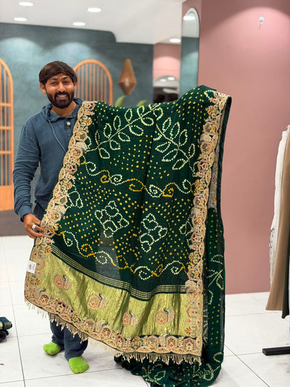 SHAGUN FASHION Designer Heavy Bandhani Georgette Saree with Handwork & Zari Border