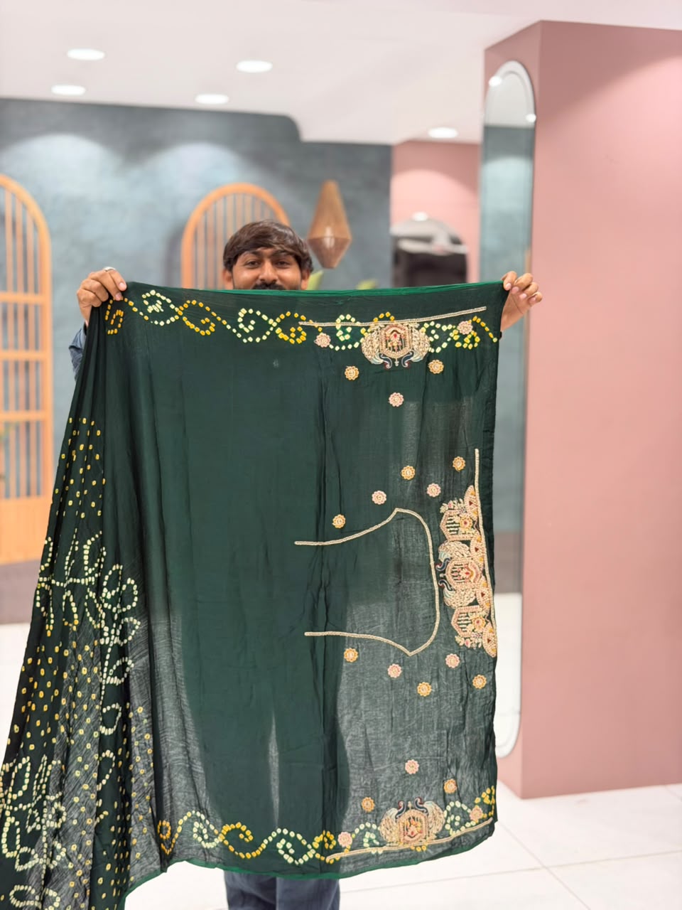 SHAGUN FASHION Designer Heavy Bandhani Georgette Saree with Handwork & Zari Border