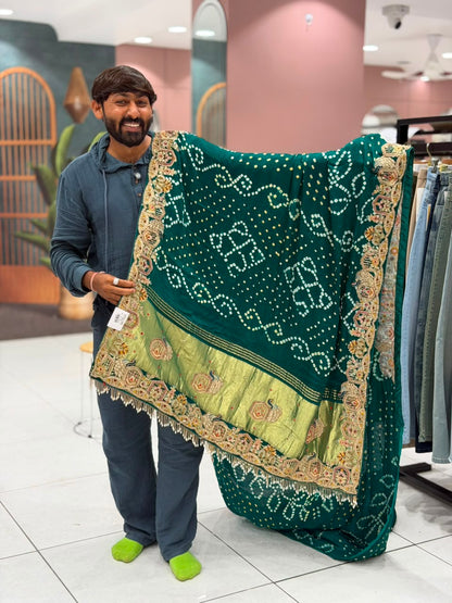 SHAGUN FASHION Designer Heavy Bandhani Georgette Saree with Handwork & Zari Border