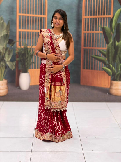 SHAGUN FASHION Designer Heavy Bandhani Georgette Saree with Handwork & Zari Border