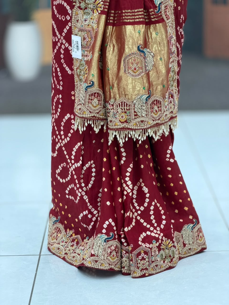 SHAGUN FASHION Designer Heavy Bandhani Georgette Saree with Handwork & Zari Border