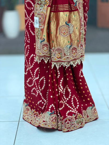 SHAGUN FASHION Designer Heavy Bandhani Georgette Saree with Handwork & Zari Border