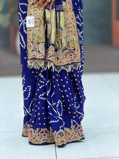 SHAGUN FASHION Designer Heavy Bandhani Georgette Saree with Handwork & Zari Border
