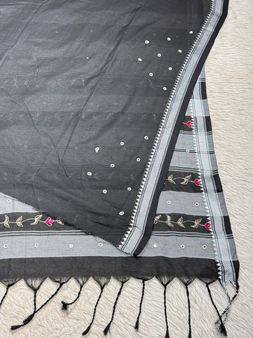 SHAGUN FASHION Premium Bhabhi Cotton Designer Saree with Embroidery & Mirror Work