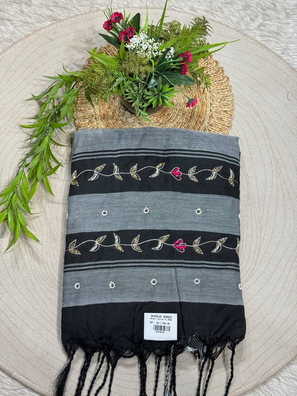 SHAGUN FASHION Premium Bhabhi Cotton Designer Saree with Embroidery & Mirror Work
