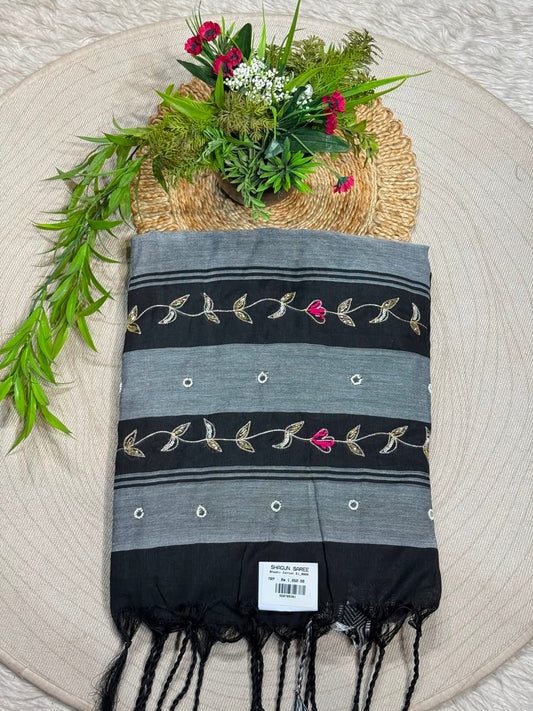 SHAGUN FASHION Premium Bhabhi Cotton Designer Saree with Embroidery & Mirror Work