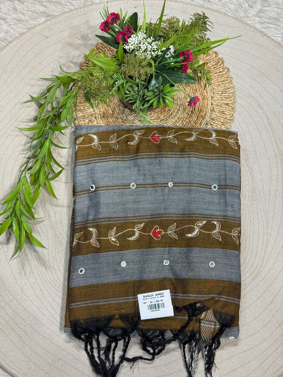 SHAGUN FASHION Premium Bhabhi Cotton Designer Saree with Embroidery & Mirror Work