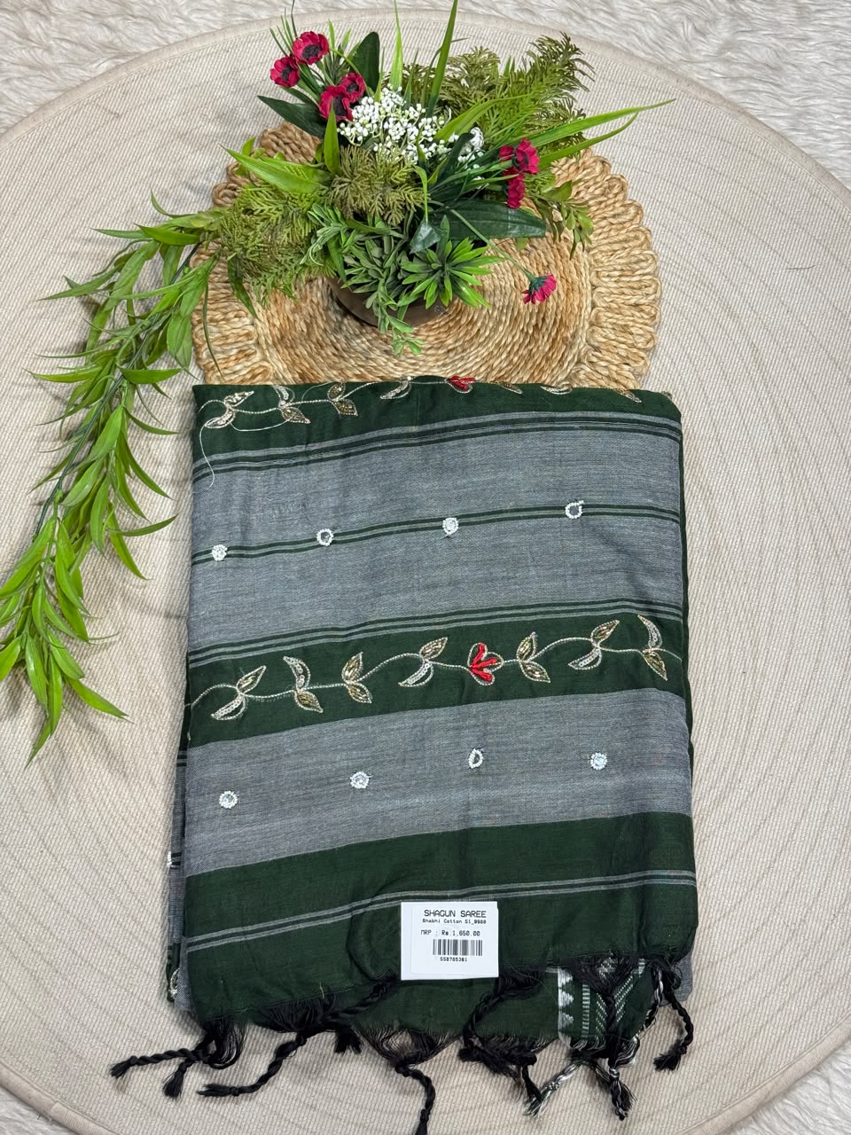 SHAGUN FASHION Premium Bhabhi Cotton Designer Saree with Embroidery & Mirror Work