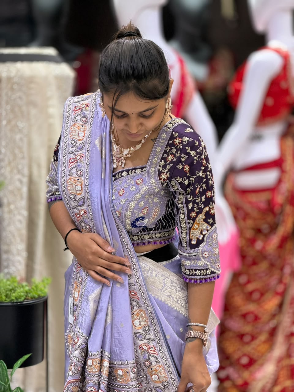 SHAGUN FASHION Luxury Lavender Silk Saree with Heavy Hand-Worked Designer Blouse