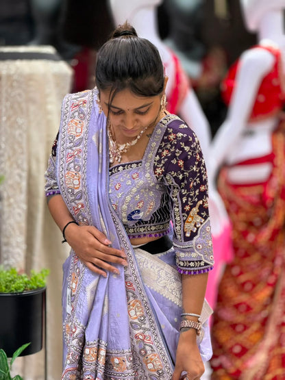 SHAGUN FASHION Luxury Lavender Silk Saree with Heavy Hand-Worked Designer Blouse