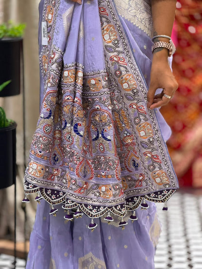 SHAGUN FASHION Luxury Lavender Silk Saree with Heavy Hand-Worked Designer Blouse